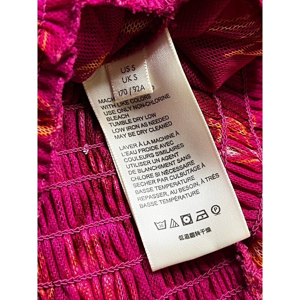 Free People‎ Blouse Womens Small Magenta Floral Sheer Mesh Smocked Ruffle Top - Picture 8 of 12